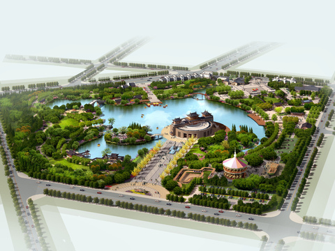 Chinese ancient garden bird's eye view psd