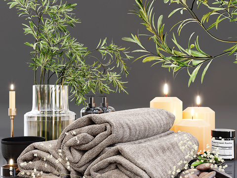 modern bath towel towel candle perfume hydroponic green plant