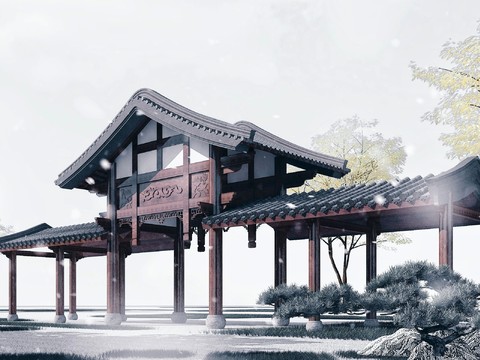 Chinese-style ancient corridor