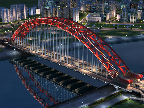 Night view of modern river-crossing bridge