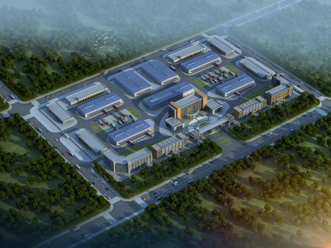 Bird's-eye view of modern industrial plant park