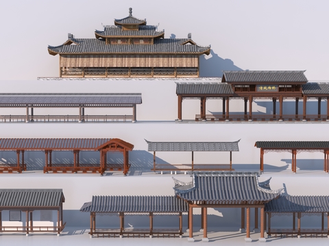 Chinese-style Antique Corridor Pavilion Landscape Corridor