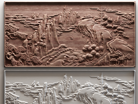 Chinese landscape wood carving