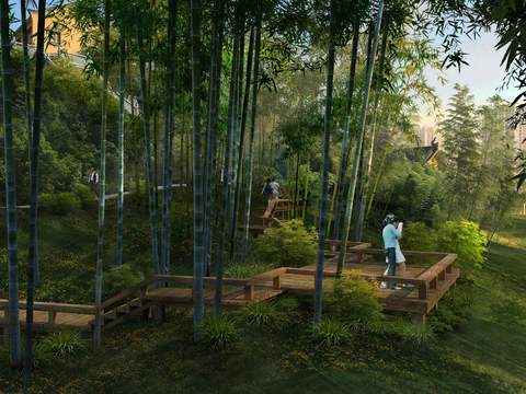 Neo-Chinese Style mountain bamboo forest landscape psd