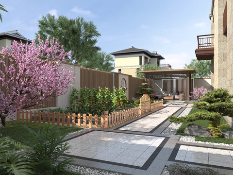 New Chinese Villa Courtyard Garden