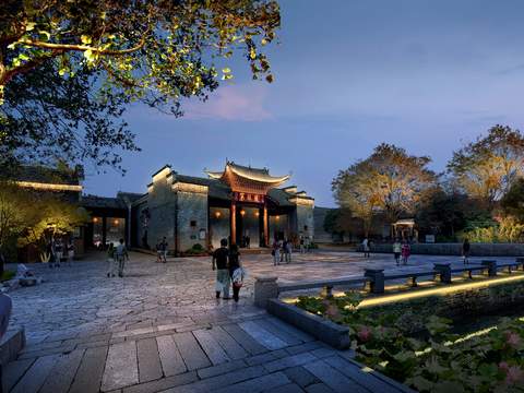 chinese ancient ancestral temple temple night scene psd