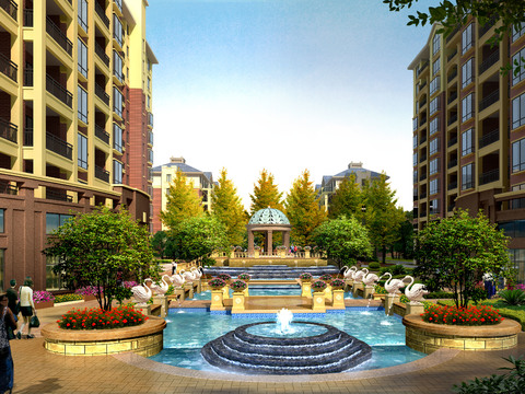 modern residential building park water spray appearance psd