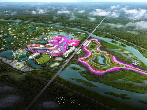 modern wetland park garden bird's eye view psd