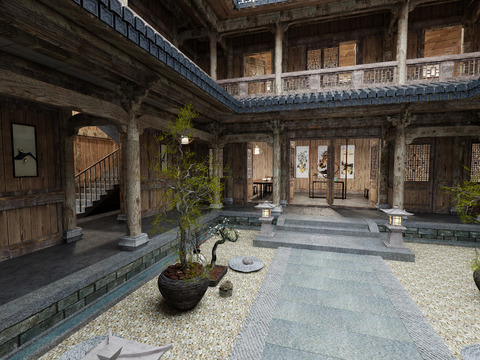 Chinese-style ancient atrium courtyard