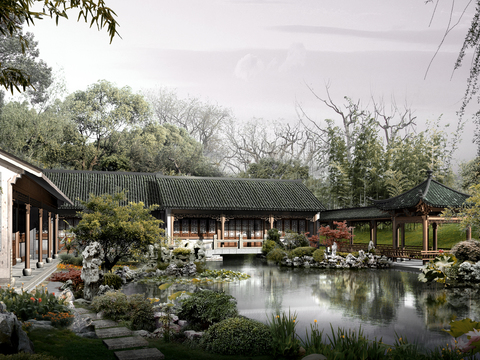 chinese garden landscape psd