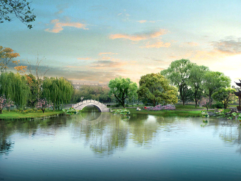 chinese style wetland park gazebo pavilion psd