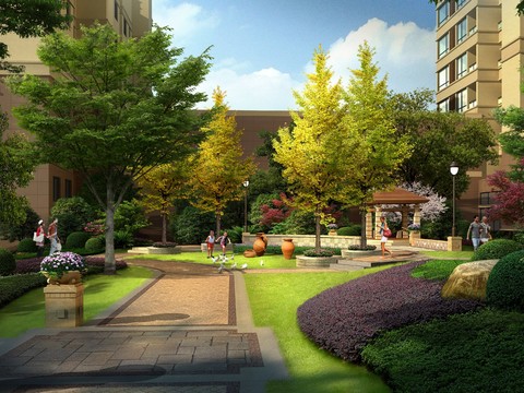 Neo-Chinese Style park landscape psd