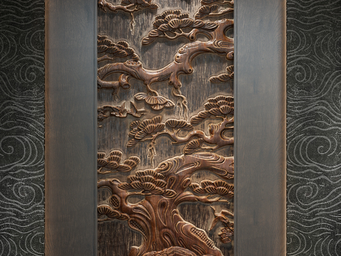 Wood carving pine relief porch carving