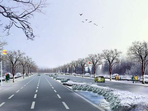 city road highway snow psd