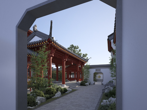 Chinese-style ancient dwellings front yard