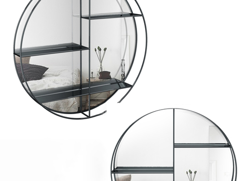 Modern Wall Partited Round Mirror Wall Cabinet Free