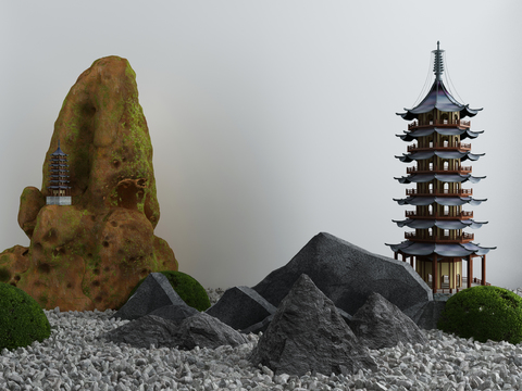 Neo-Chinese Style Pagoda Stone Sits