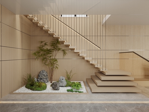 Stairwell landscaping suspended stairs