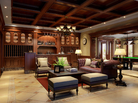 European-style club cigar room billiard room combination