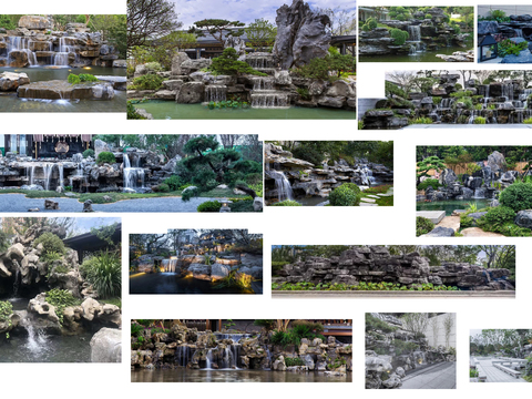 New Chinese rockery flowing landscape tree psd