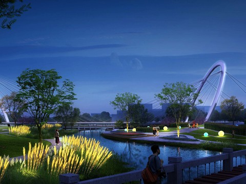 modern wetland garden night landscape psd