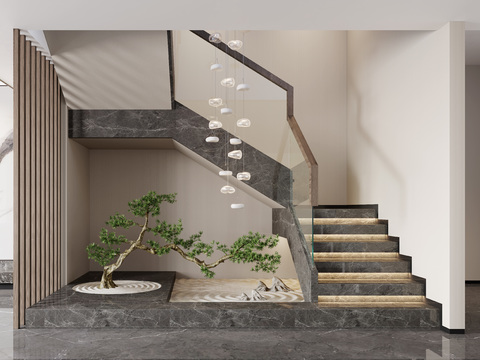 Modern staircase pine landscape