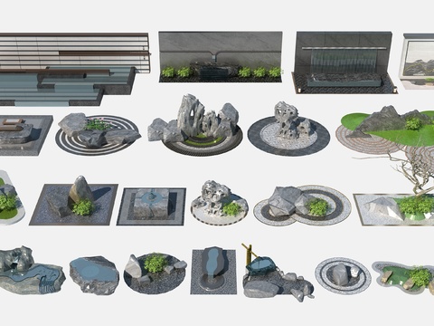 Modern garden rockery stone landscape sketch