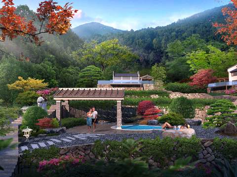 modern hot spring courtyard garden psd