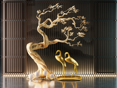 Neo-Chinese Style Dead Wood Crane Sculpture