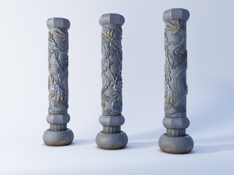 Chinese-style Stone Carving Panlong Pillar