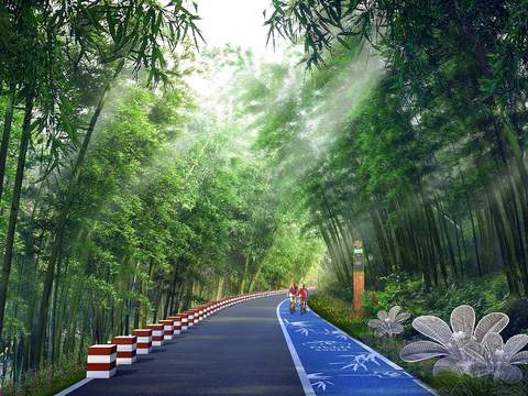 modern mountain bamboo forest road bridge landscape psd