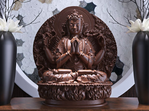 Chinese-style Buddha Statue of Guanyin with Four Hands