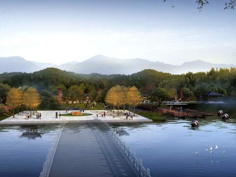 chinese style lakeside tea garden landscape psd