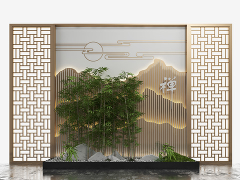 New Chinese bamboo rockery gardening sketch