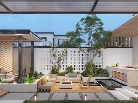 Modern Courtyard Balcony Garden View