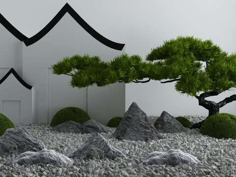 New Chinese Pine Tree Rock Landscape Sick