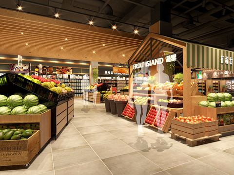 Modern supermarket fruit and vegetable area