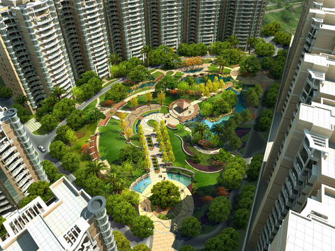 A bird's-eye view of modern residential landscaping