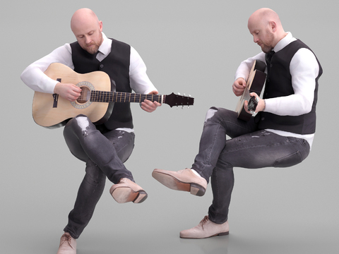 Modern Guitar Sitting Man