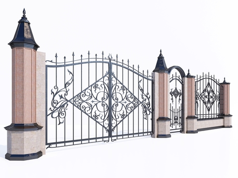 European-style wrought iron courtyard gate fence guardrail