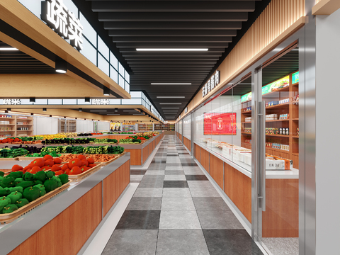 Modern supermarket fruit and vegetable meat area