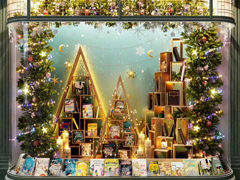 Christmas window bookstore window