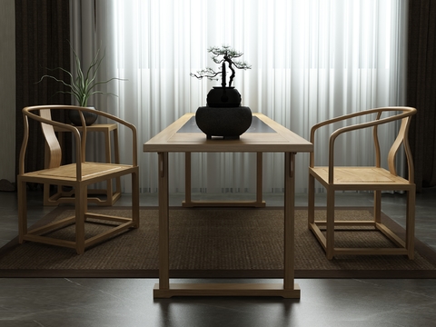 Neo-Chinese Style solid wood table and chair potted plant combination