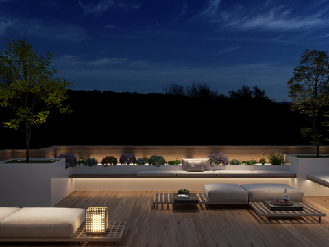 Modern courtyard garden night view