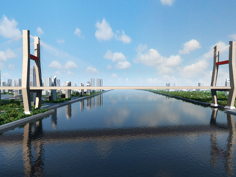 Landscape of River-Crossing Bridge in Modern City