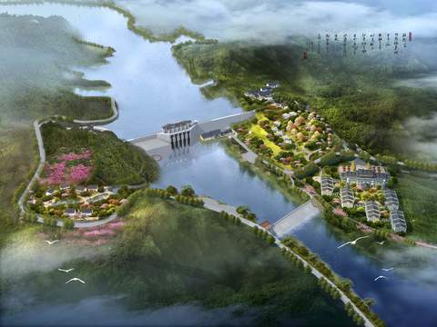 Neo-Chinese Style park bird's eye view psd