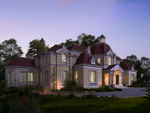 European-style single-family villa appearance psd