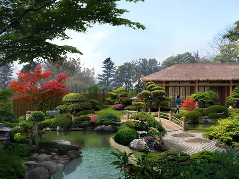 japanese style flowing water Garden Landscape psd