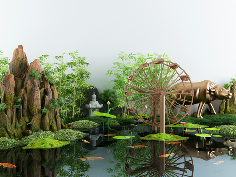 New Chinese-style rockery carp pond sketch