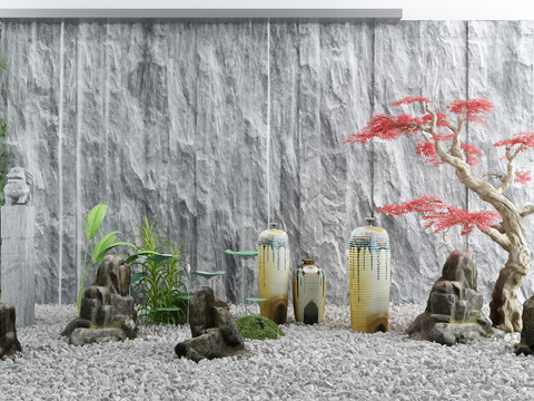 Neo-Chinese Style stone wall rockery landscape sketch